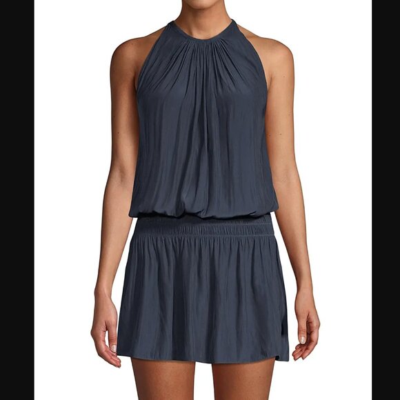 Ramy Brook | US L | Paris Sleeveless High-Neck Drop-Waist Mini Dress | Navy - Picture 3 of 9